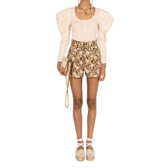 Ulla Johnson Joanne Poplin Sleeve Rib Knit Top Ribbed Jersey Oatmeal Beige - Picture 3 of 14